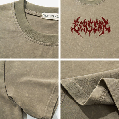 Washed Gothic Letter Print Short Sleeve T-Shirt WN26914