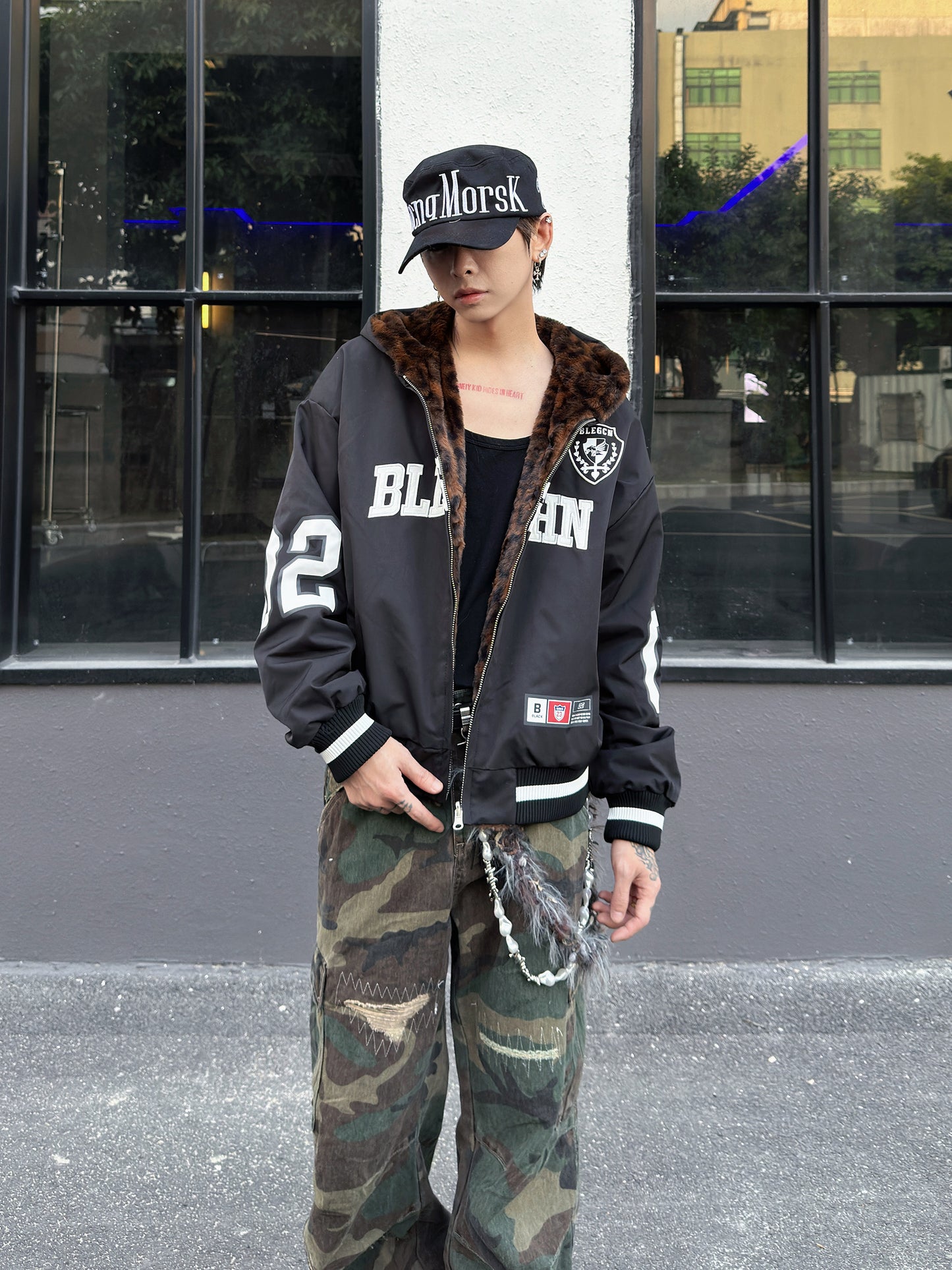 Leopard Print Reversible Fleece Lining Hooded Jacket WN23011