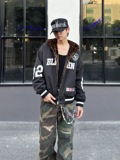 Leopard Print Reversible Fleece Lining Hooded Jacket WN23011