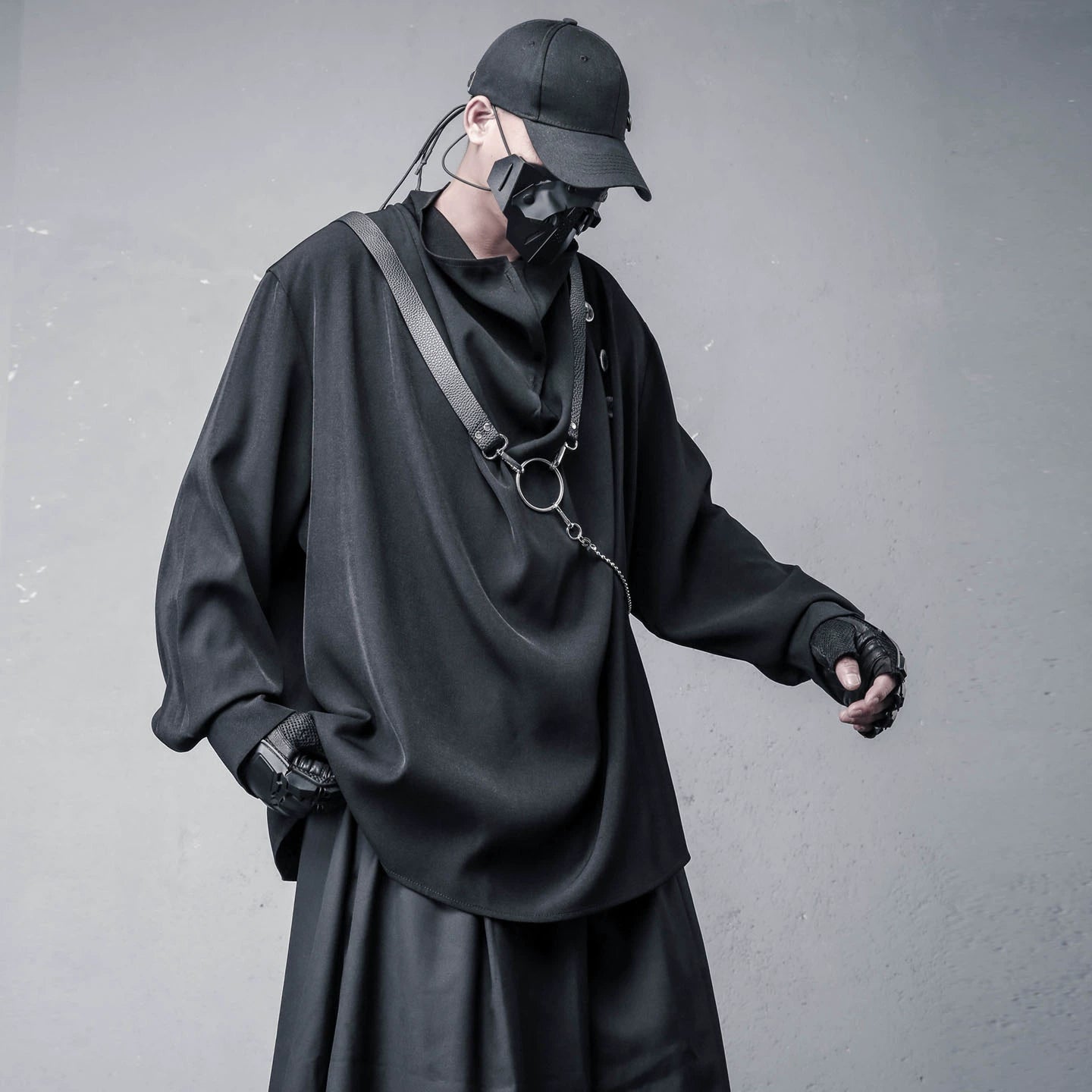 Draped High-Neck Long Sleeve  T-shirt WN22456