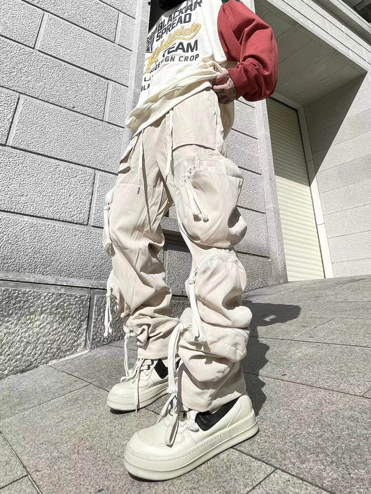 Drawstring Multi-Pocket Tapered Cargo Pants WN24223