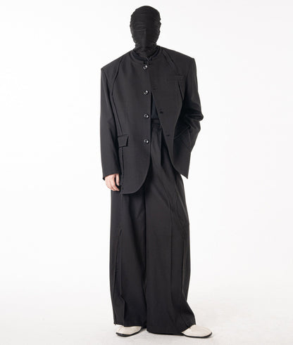 Collarless Seam Design Single-Breasted Jacket & Trousers Setup WN23620