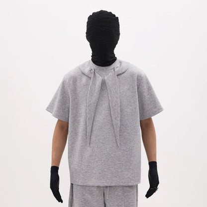 Scarf Collar Design Oversize Short Sleeve T-Shirt & Wide Leg Sweatpants Setup WN18658