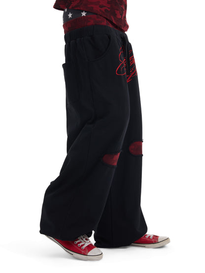Double Waist Letter Print Wide Leg Sweatpants WN27228