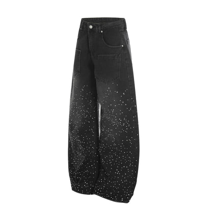 Washed Paint Pocket Wide Leg Denim Jeans WN25792