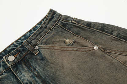 Washed Deconstruction Barrel Denim Jeans WN26067