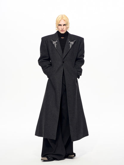 Thorn Embroidery Shoulder-Pad Wool Long Coat WN22159
