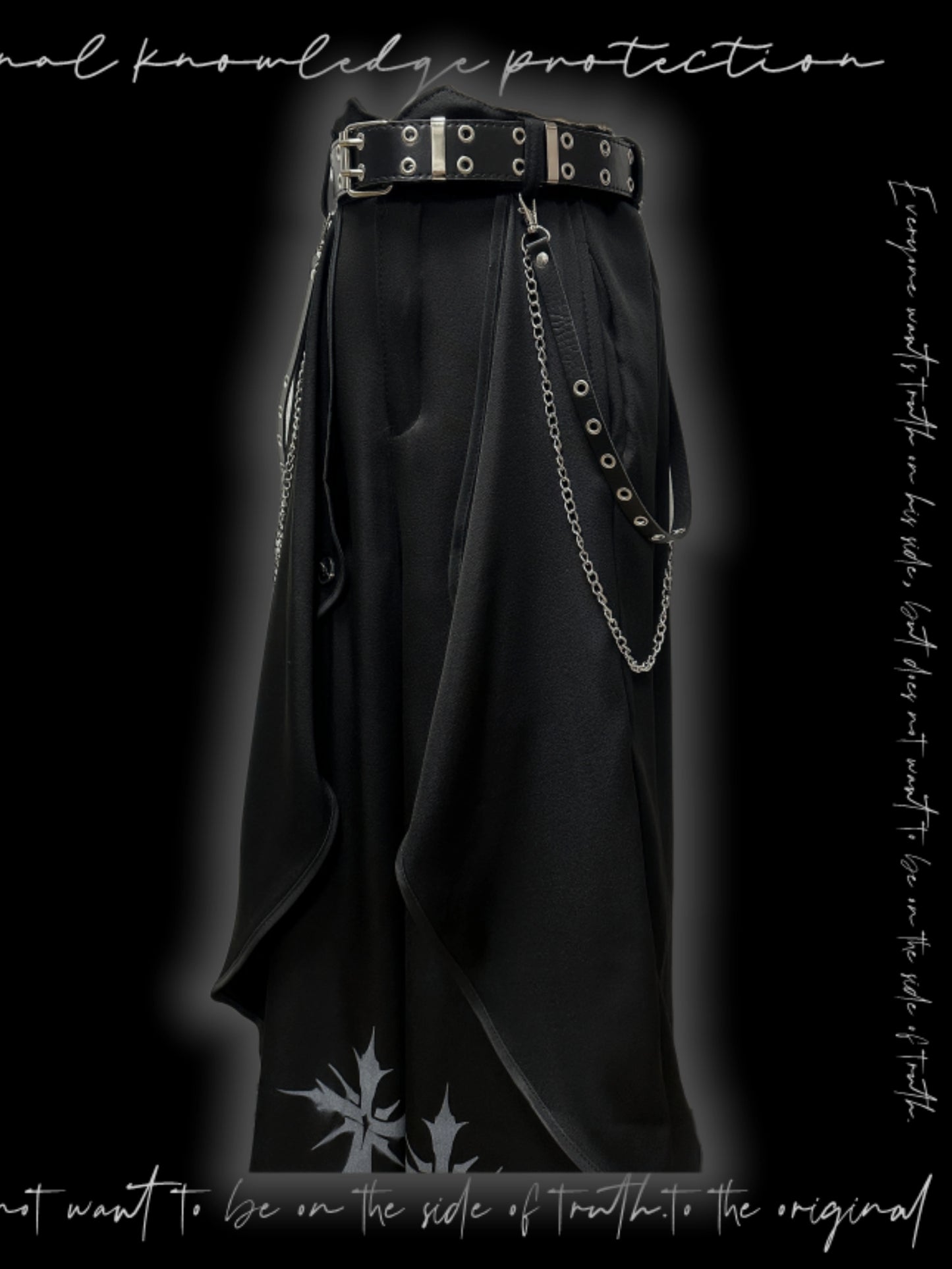 Asymmetric Layered Wide Leg Trousers & Belt & Chain WN20093