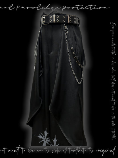 Asymmetric Layered Wide Leg Trousers & Belt & Chain WN20093