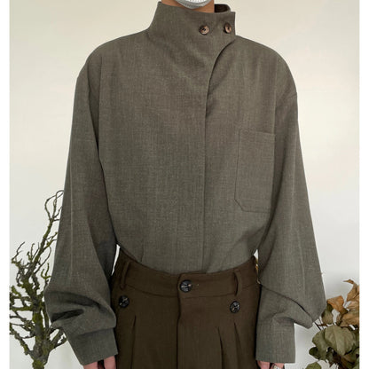 Minimalist French Standing-Collar Long Sleeve Shirt WN19955