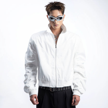 Glossy PU Leather Shoulder-Pad Jacket WN20635