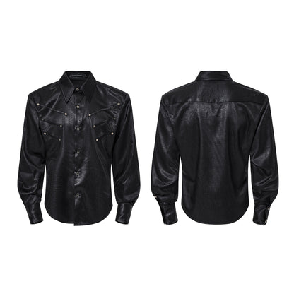 Texture Fishbone Shoulder-Pad Wrinkle-Resistant Long Sleeve Shirt WN23275