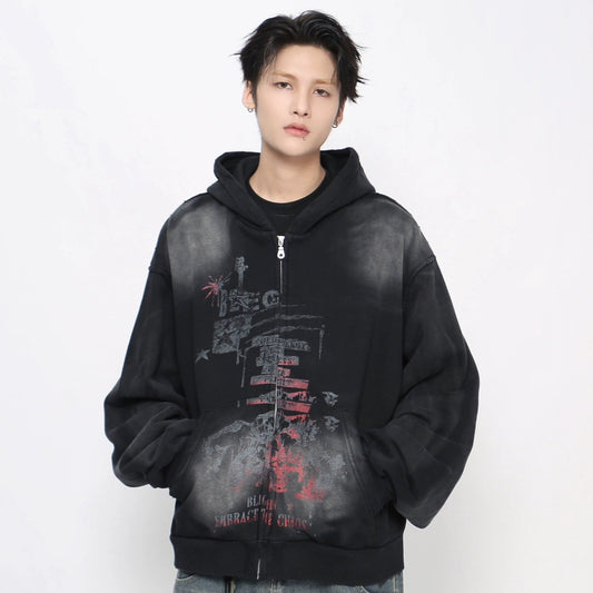Heavyweight Spray Paint Zipper Hoodie WN21021