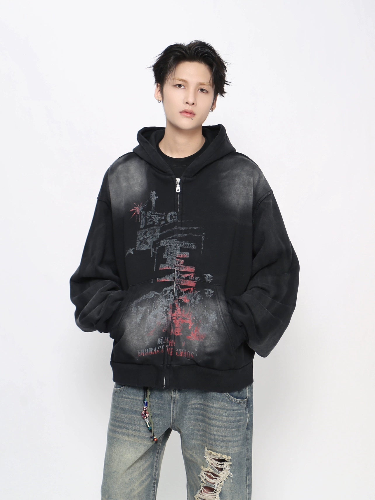 Heavyweight Spray Paint Zipper Hoodie WN21021
