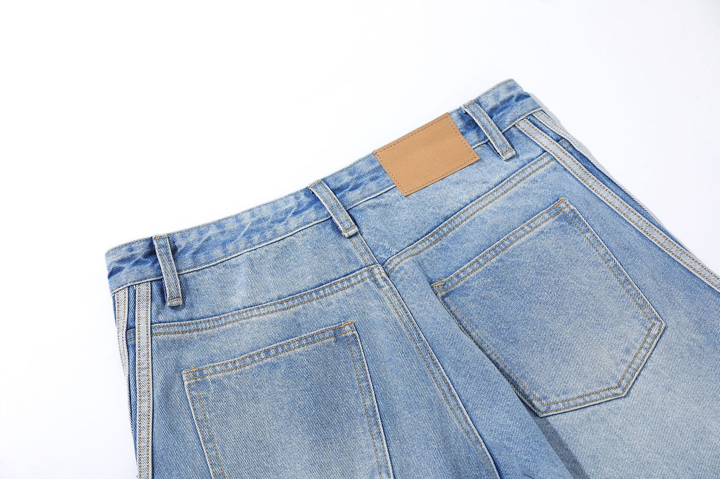Washed Whisker Pin Tuck Wide Leg Denim Jeans WN26126