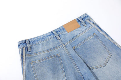 Washed Whisker Pin Tuck Wide Leg Denim Jeans WN26126