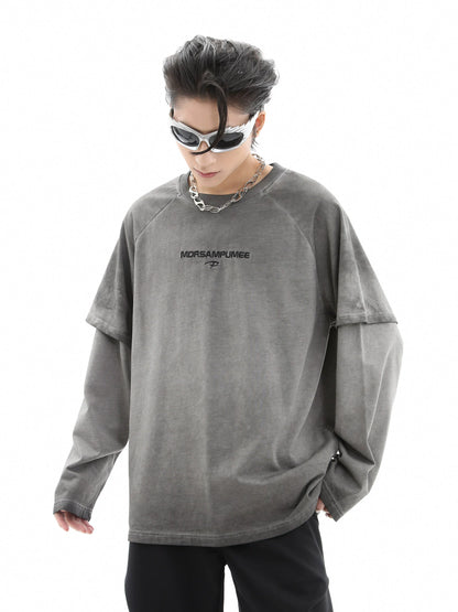 Washed Fake Layered Long Sleeve T-Shirt WN10486