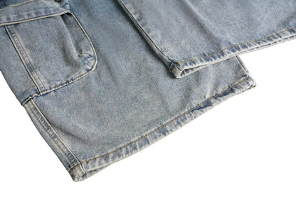 Bleached Cargo Pocket Wide Leg Denim Jeans WN27998
