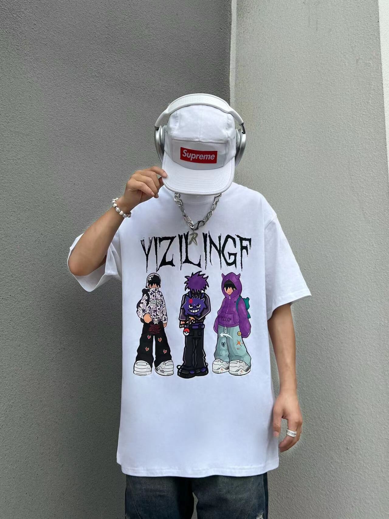 Illustration Print Oversize Short Sleeve T-Shirt & Pullover Hoodie & Zipper Hoodie WN24061