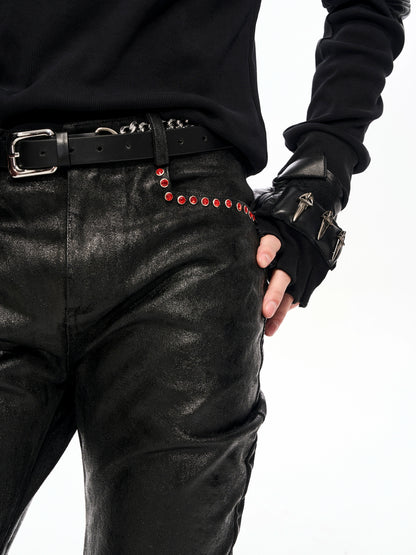Waxed Shine Straight PU Leather Pants WN22138