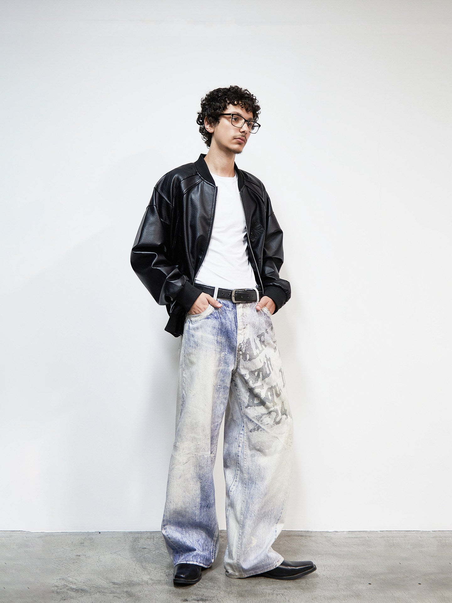 PU Leather Embroidery Baseball Collar Oversize Jacket WN22922