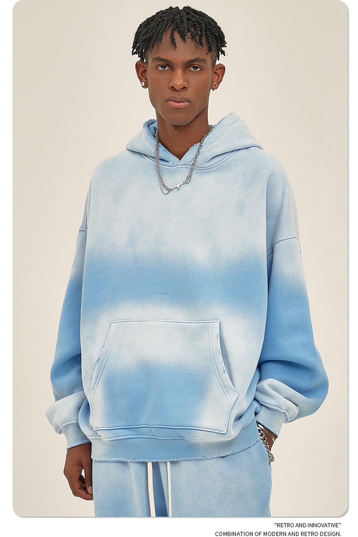 Fleece Lining Spray-dye Damage Oversize Hoodie WN9969-K