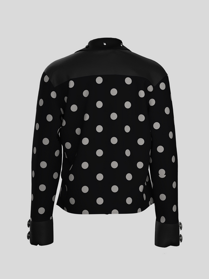 Polka Dot Cropped Pocket Long Sleeve Shirt WN27118