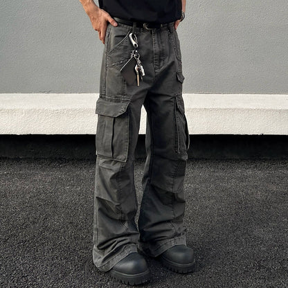 Rivet Multi Pocket Flare Cargo Pants WN21449