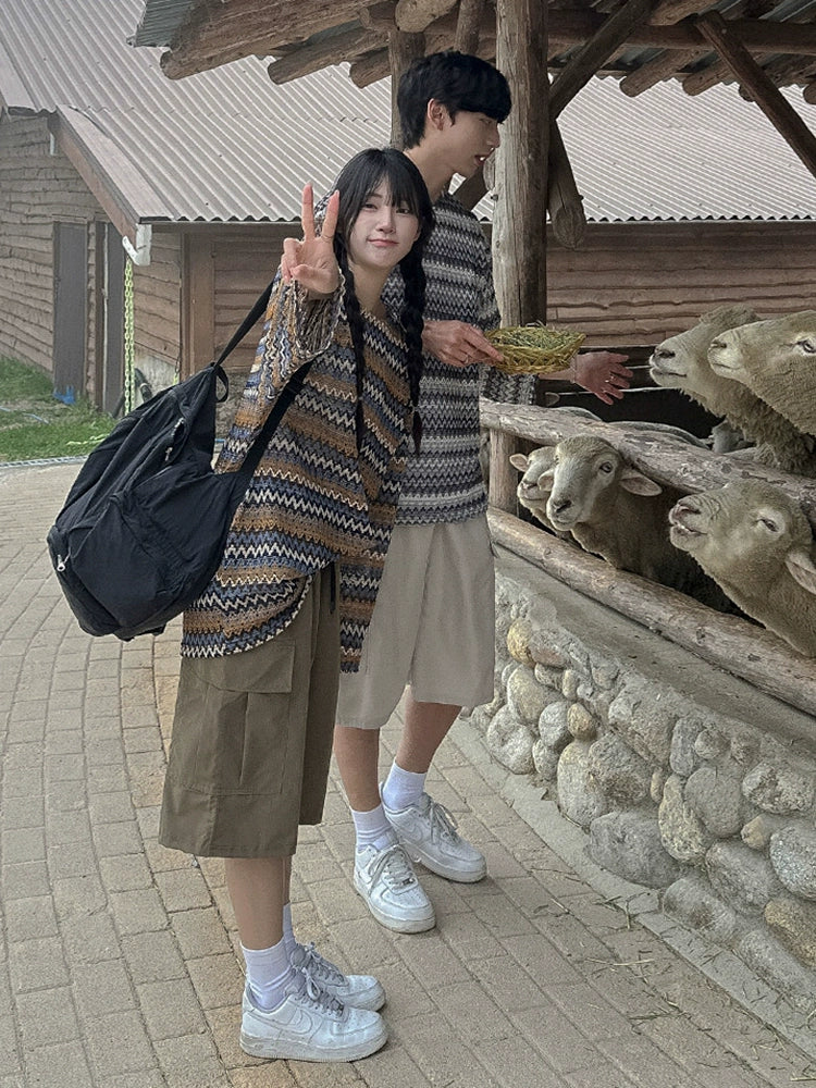 Striped Round Neck Oversize Long Sleeve T-Shirt WN20278