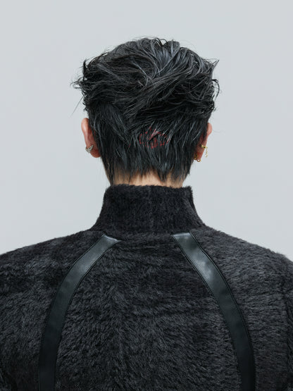 Deconstructed Furry High-Neck Slim Fit Sweatshirt WN21747