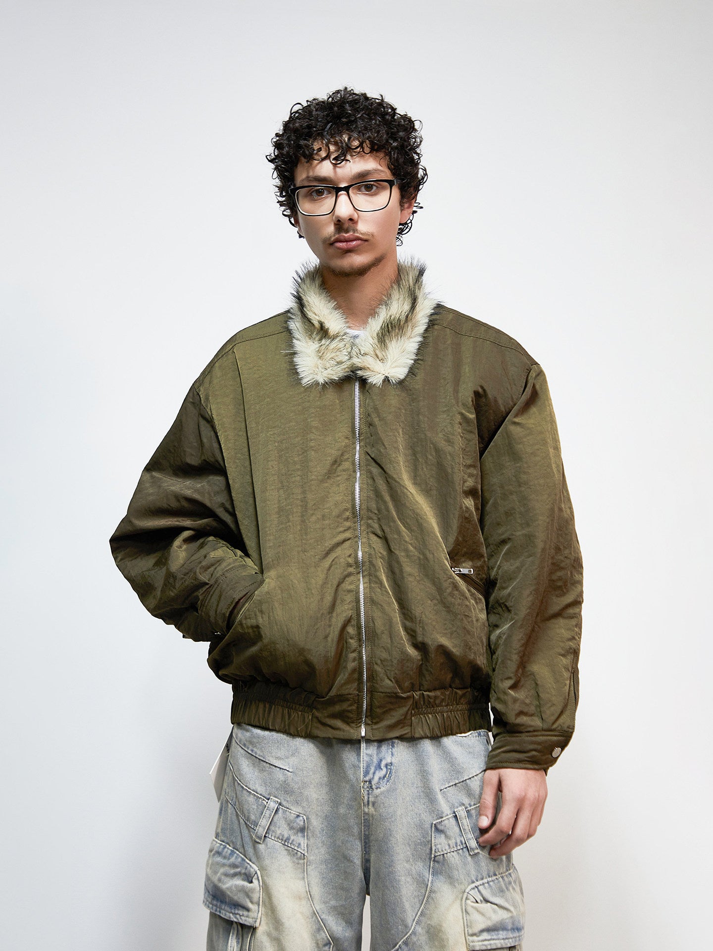 Fake Fur Collar Oversize Short Padded Jacket WN22920