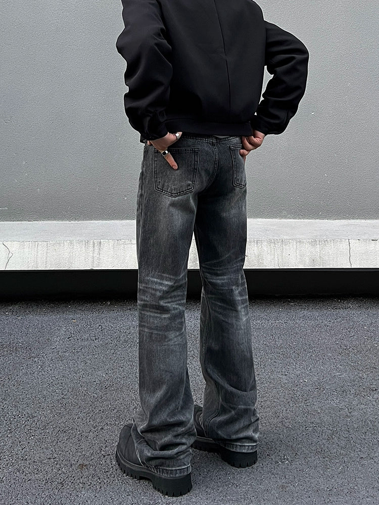 Lightning Pattern Washed Flare Denim Jeans WN19552