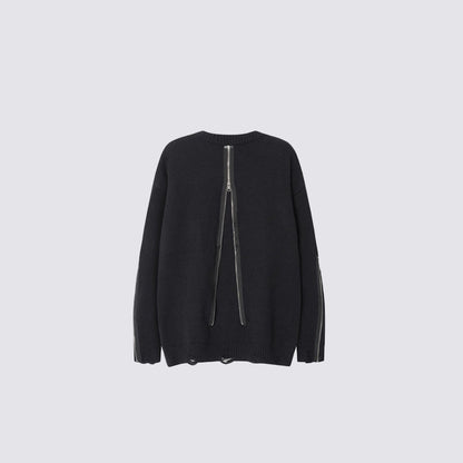 Asymmetric Zipper Detail Oversize Knit Sweater WN28124