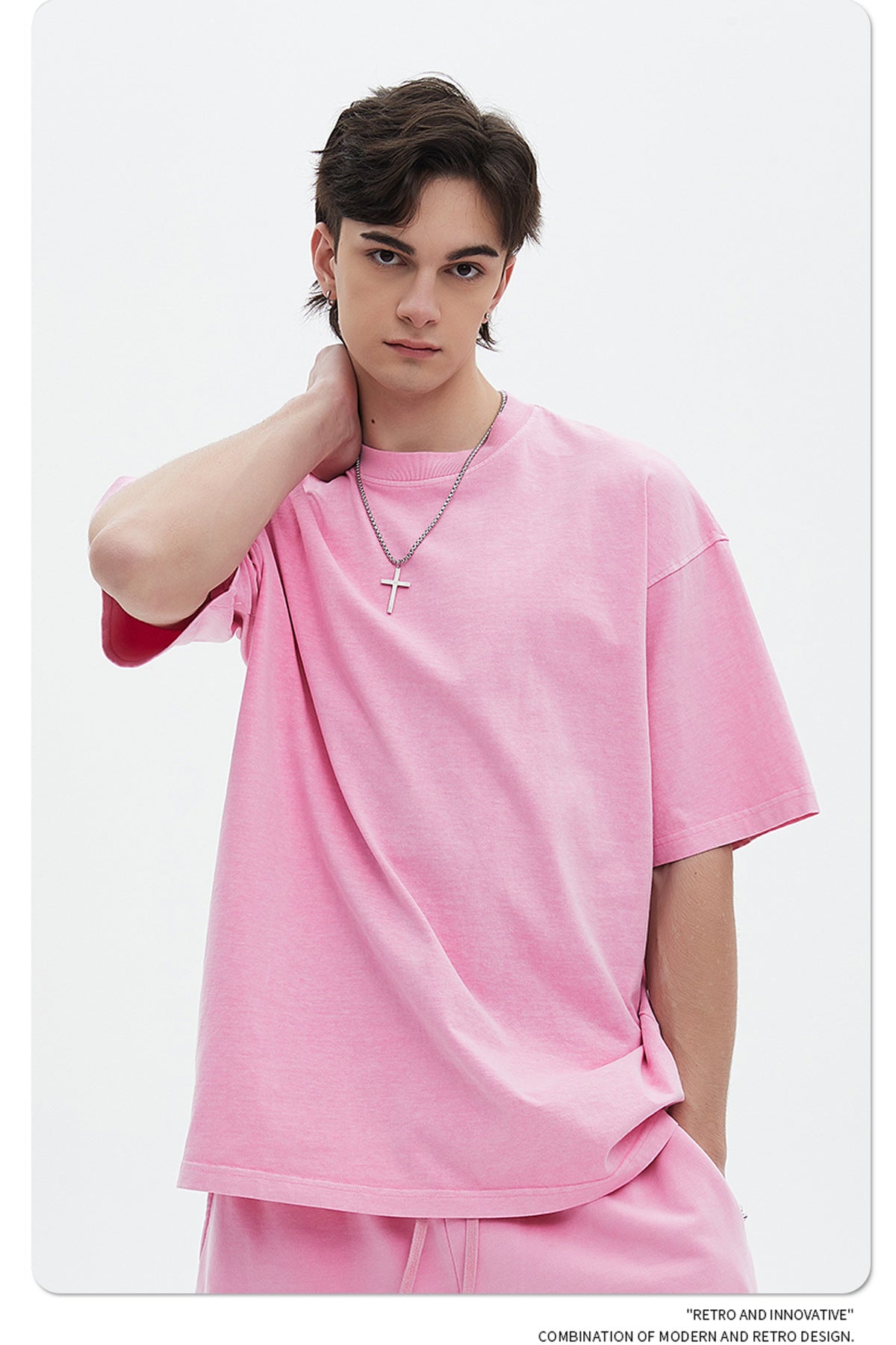 Oversize Washed Short-sleeve-T-shirt & Washed Short Sweatpants Setup WN6633