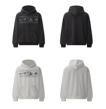 Washed Abstract Print Boxy Pullover Hoodie WN26412