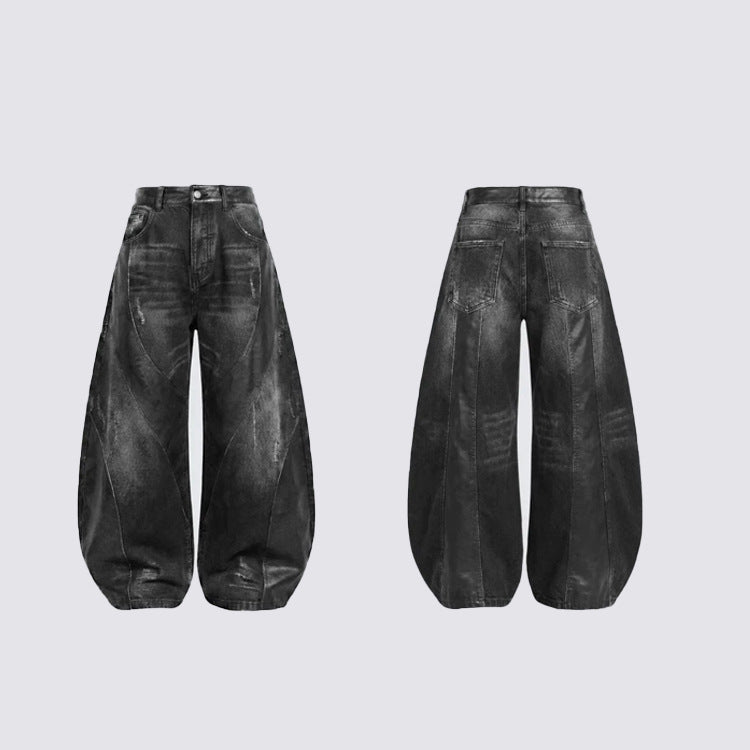 Washed Patchwork Curved Faded Denim Jeans WN27895