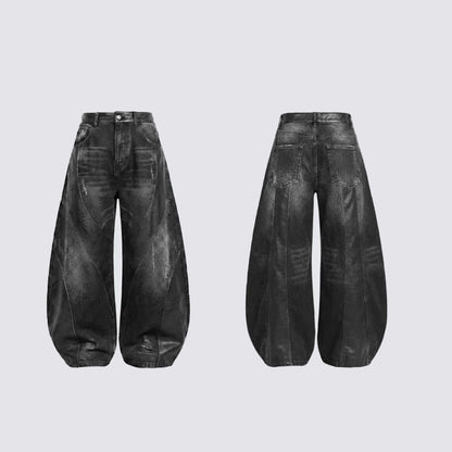 Washed Patchwork Curved Faded Denim Jeans WN27895