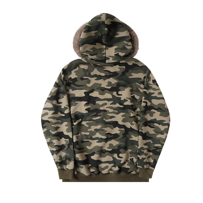Fake Fur Collar Camouflage Zipper Hoodie WN21879