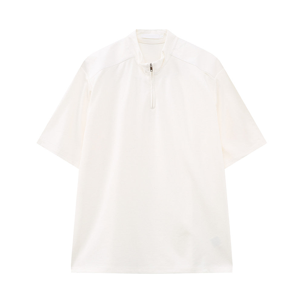 Standing-Collar Half Zipper Short Sleeve T-Shirt WN25011