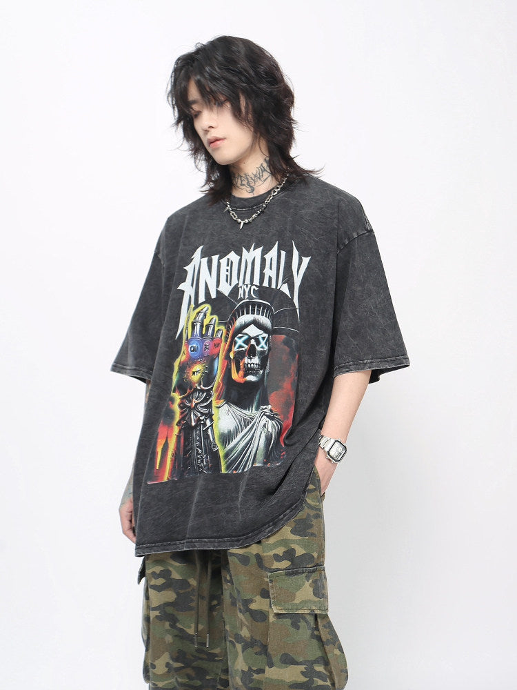 Graphic Print Damage Oversize Short Sleeve T-Shirt WN24479