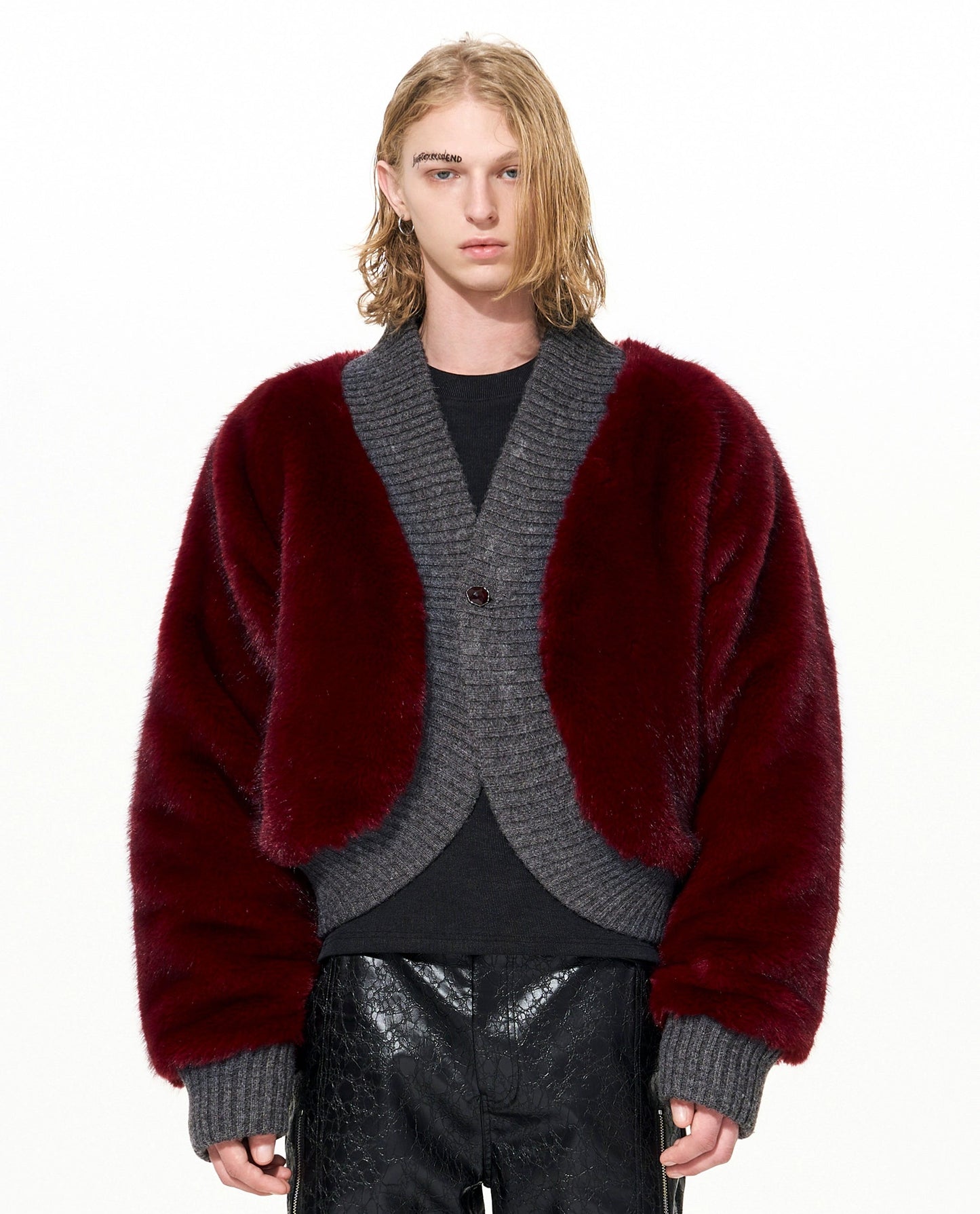 V-Neck Fake Fur Knit Cardigan WN22641