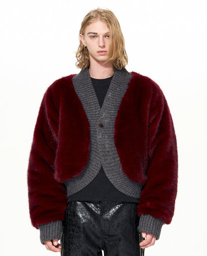 V-Neck Fake Fur Knit Cardigan WN22641