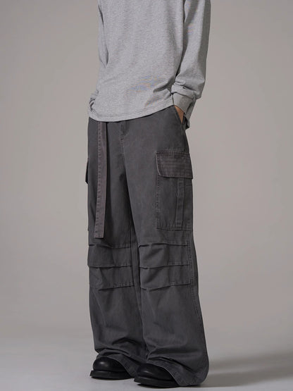 Washed Wide-Leg Straight Cargo Pants WN10644