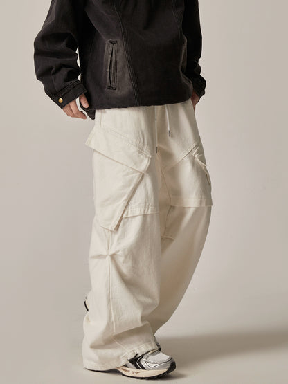 Washed Wide Leg Cotton Cargo Pants WN6197