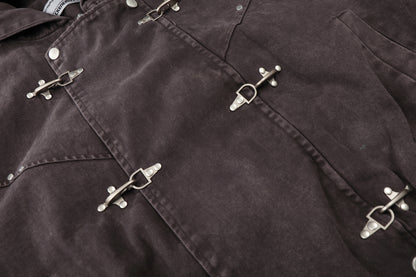 Washed Metal Buckle Hooded Denim Jacket WN23044