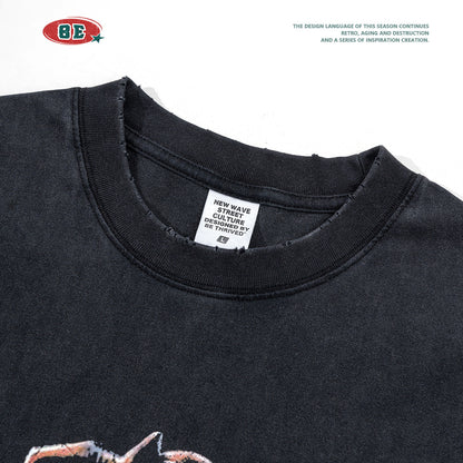 Washed Print Oversize Short-sleeve T-shirt WN6405