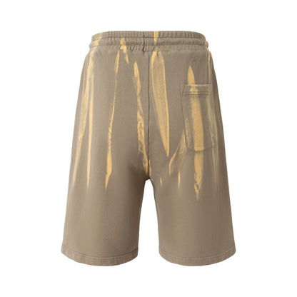 Drawstring Wash Tie-Dye Damage Half Sweatpants WN25589