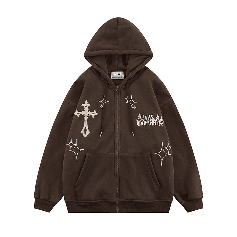 Cross Embroidery Zipper Hoodie WN11001