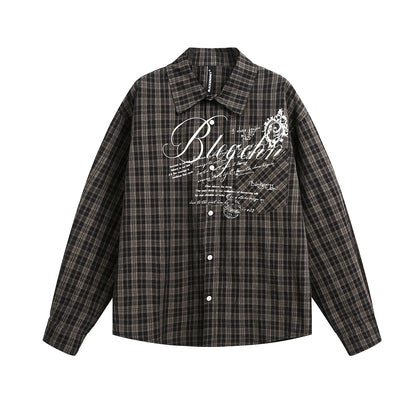 Plaid Letter Print Long Sleeve Shirt WN25410