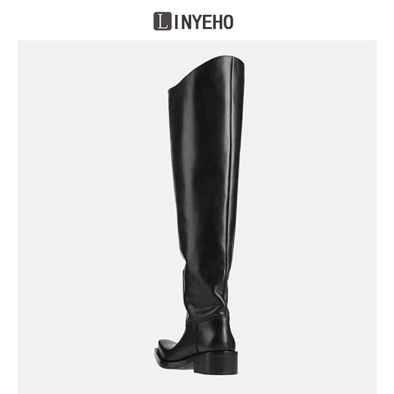 Over-the-Knee Chunky Sole Leather Riding Boots WN20604